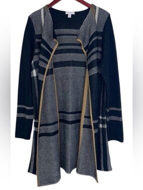 Charter club open front cardigan sweater plaid knit black womens medium